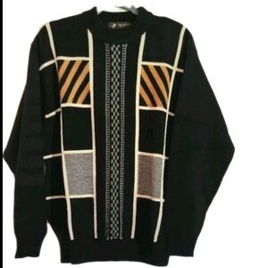 Delocrd Mercerized Wool Sweater Geometric Chevron Stripe Business Casual Large